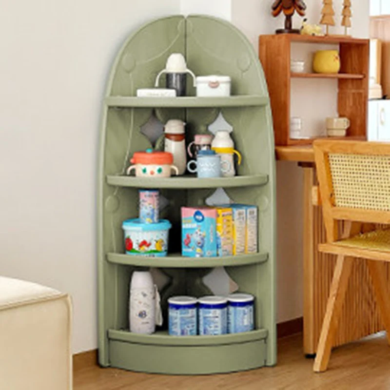 Modern Minimalist Eco-Friendly HDPE PP Plastic Fan-Shaped Kids Corner Storage Shelf 4-Tier For Living Room & Study