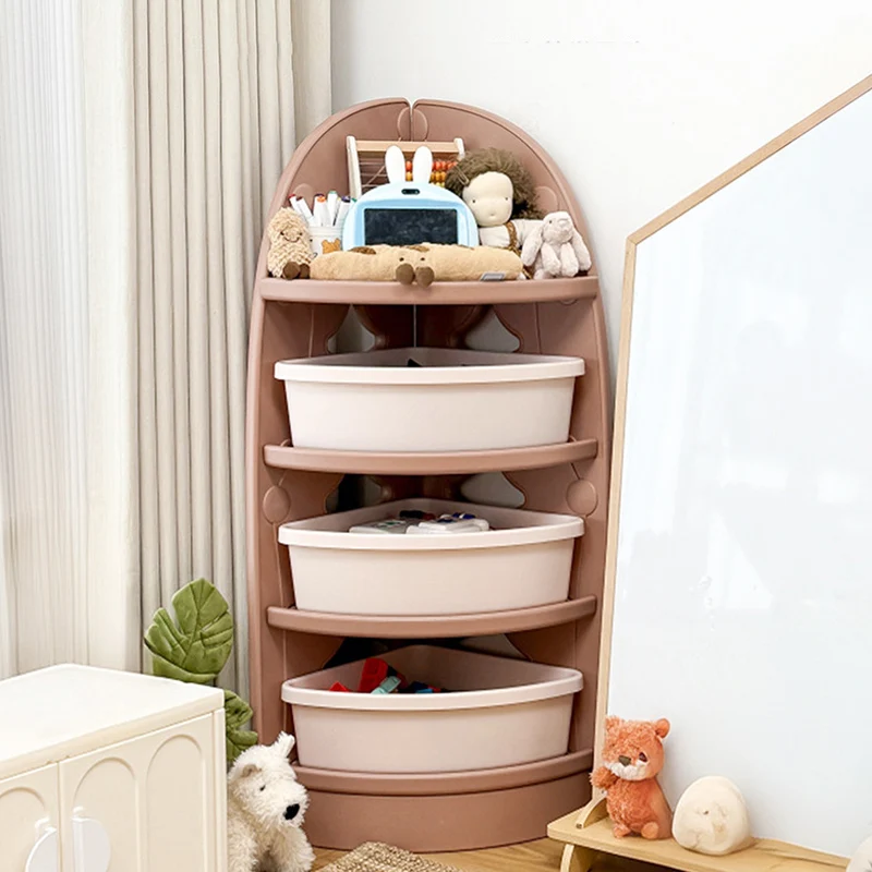 Modern Minimalist Eco-Friendly HDPE PP Plastic Fan-Shaped Kids Corner Storage Shelf 4-Tier For Living Room & Study
