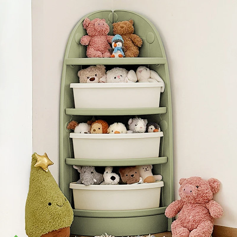 Modern Minimalist Eco-Friendly HDPE PP Plastic Fan-Shaped Kids Corner Storage Shelf 4-Tier For Living Room & Study