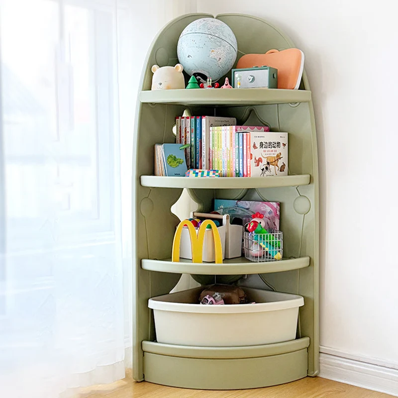 Modern Minimalist Eco-Friendly HDPE PP Plastic Fan-Shaped Kids Corner Storage Shelf 4-Tier For Living Room & Study