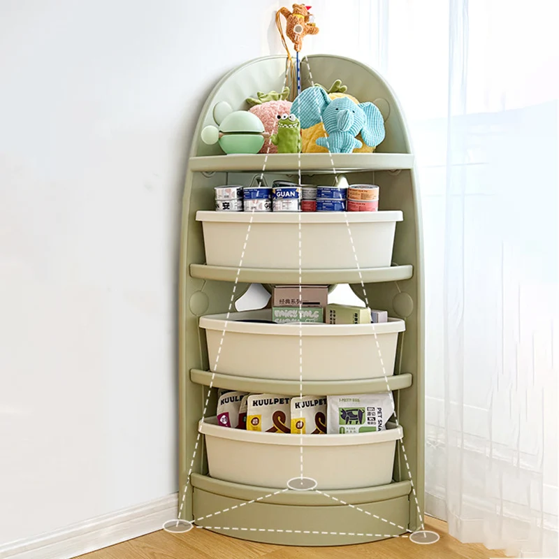 Modern Minimalist Eco-Friendly HDPE PP Plastic Fan-Shaped Kids Corner Storage Shelf 4-Tier For Living Room & Study