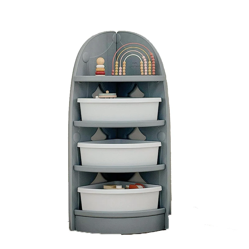 Modern Minimalist Eco-Friendly HDPE PP Plastic Fan-Shaped Kids Corner Storage Shelf 4-Tier For Living Room & Study