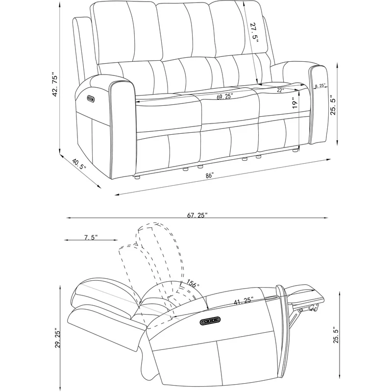 Coaster Furniture Brickston 603434PPP Triple Power Reclining Sofa - Grey