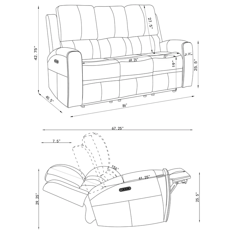 Coaster Furniture Brickston 603431PPP Triple Power Reclining Sofa - Charcoal