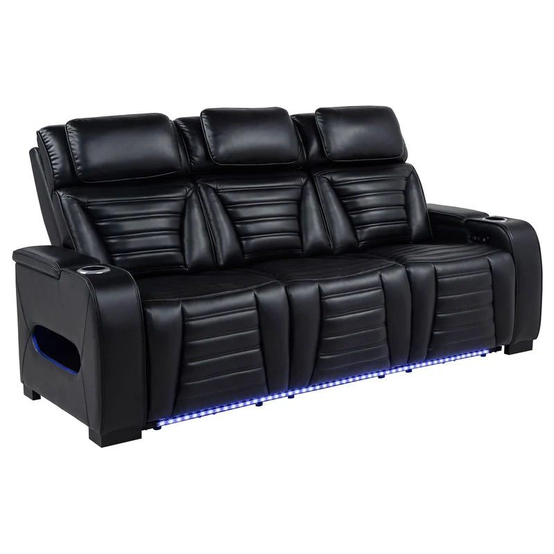 Coaster Furniture Zuma 603251PP Faux Leather Dual Power Reclining LED Sofa - Black