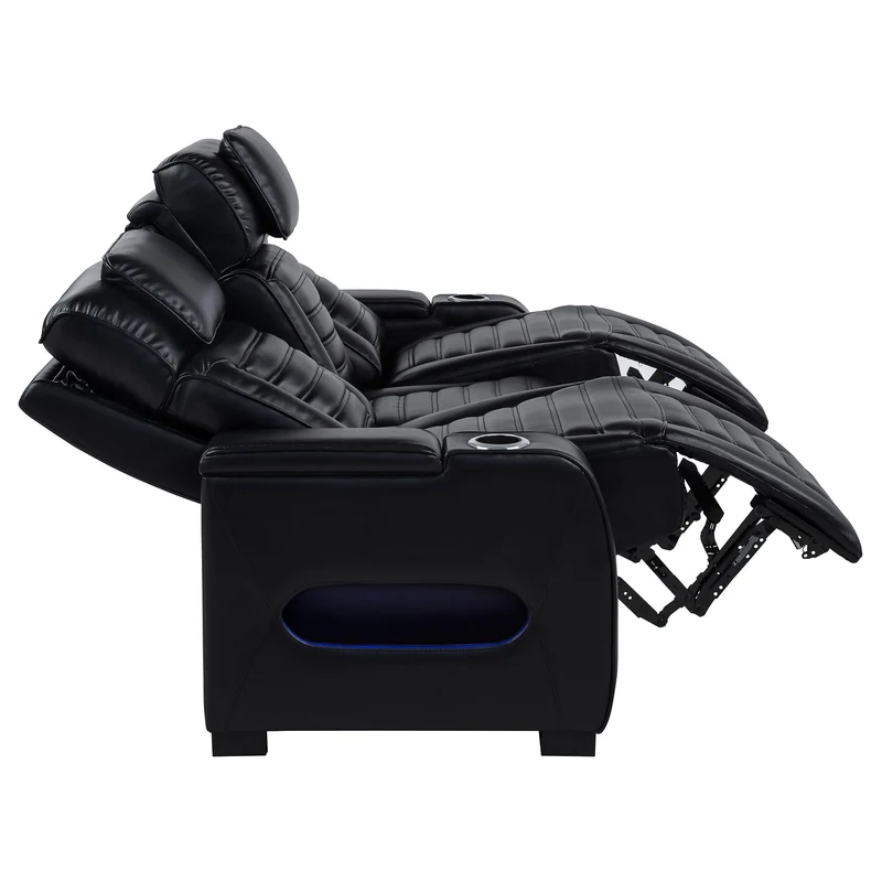 Coaster Furniture Zuma 603251PP Faux Leather Dual Power Reclining LED Sofa - Black