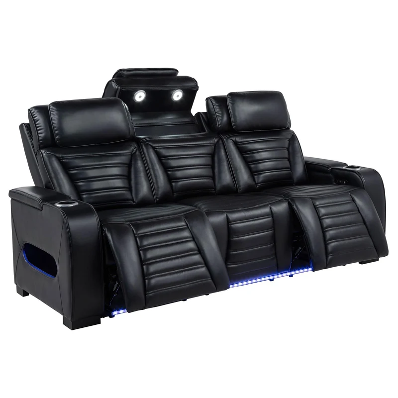 Coaster Furniture Zuma 603251PP Faux Leather Dual Power Reclining LED Sofa - Black