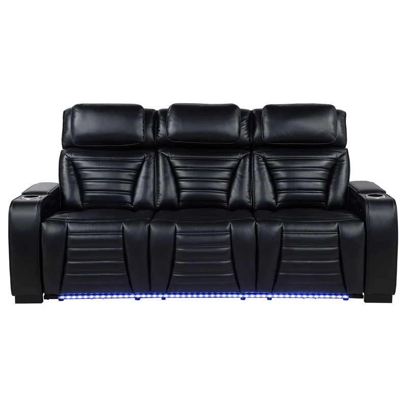 Coaster Furniture Zuma 603251PP Faux Leather Dual Power Reclining LED Sofa - Black
