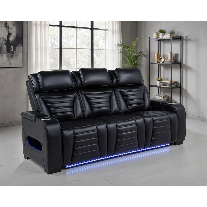 Coaster Furniture Zuma 603251PP Faux Leather Dual Power Reclining LED Sofa - Black