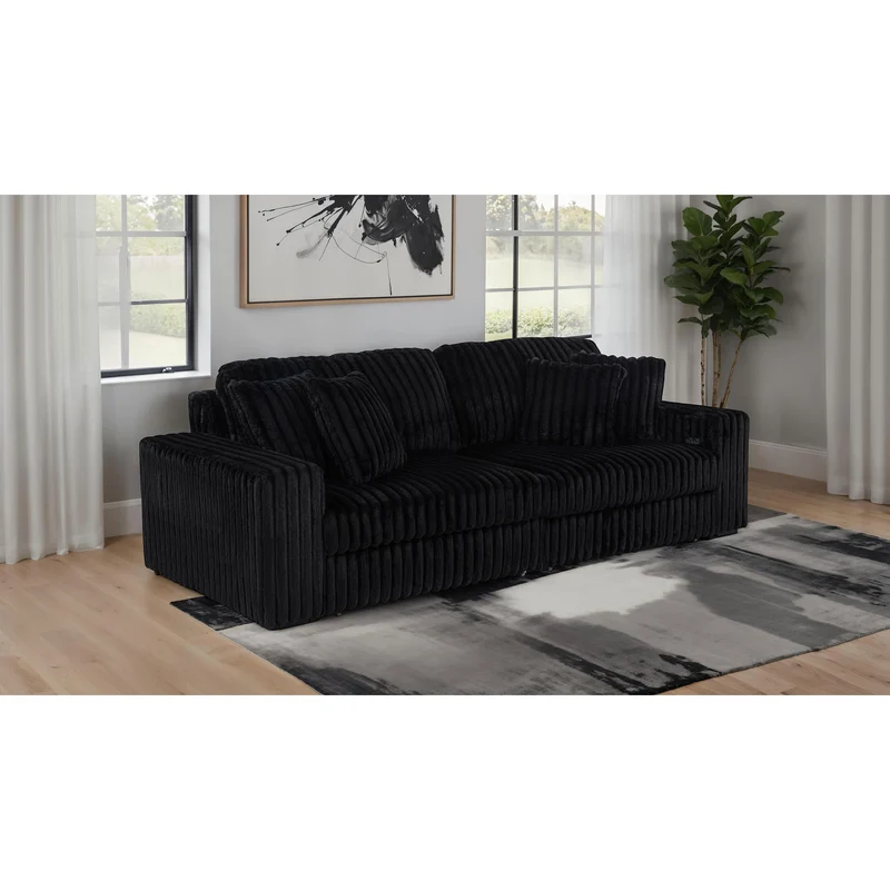 Coaster Furniture Jacana 600537P Corduroy Upholstered Dual Power Chaise Sofa - Black