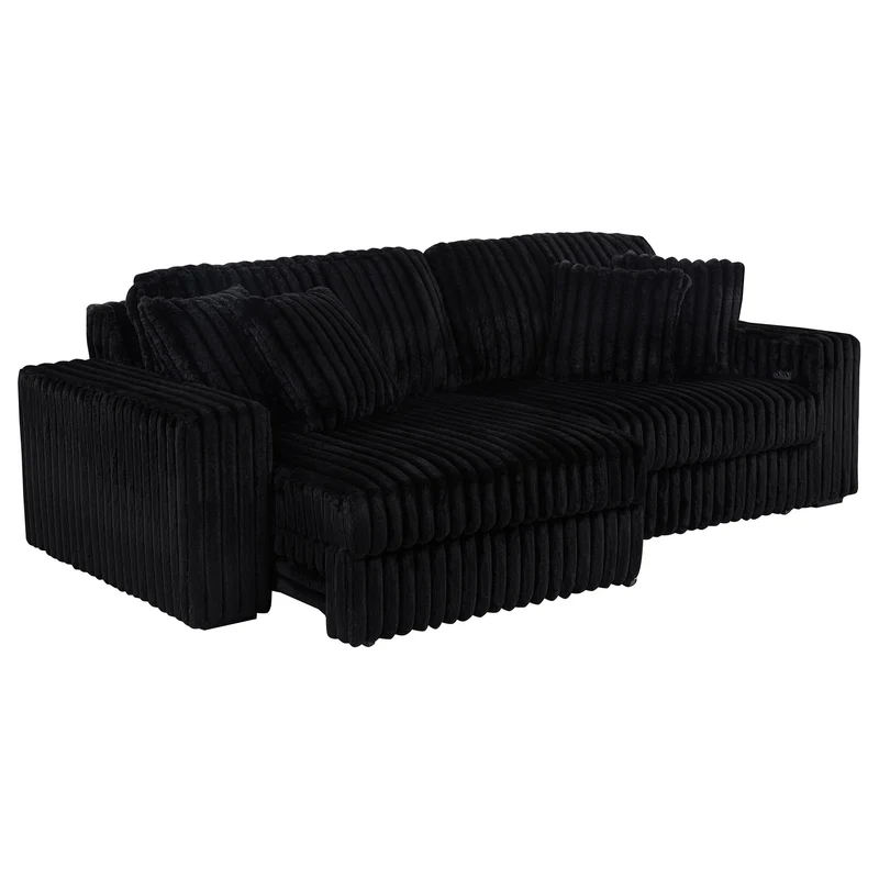 Coaster Furniture Jacana 600537P Corduroy Upholstered Dual Power Chaise Sofa - Black