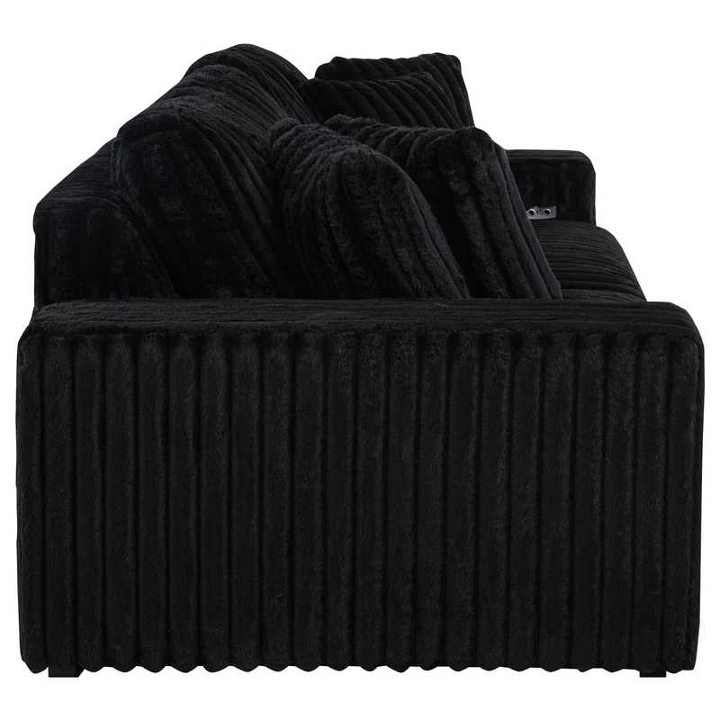 Coaster Furniture Jacana 600537P Corduroy Upholstered Dual Power Chaise Sofa - Black