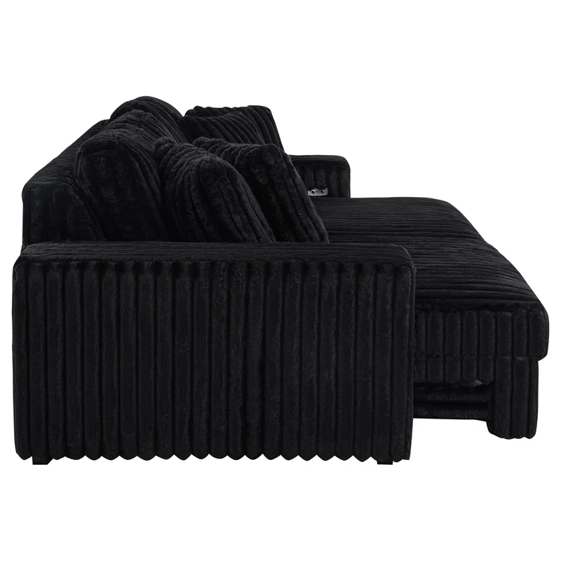 Coaster Furniture Jacana 600537P Corduroy Upholstered Dual Power Chaise Sofa - Black