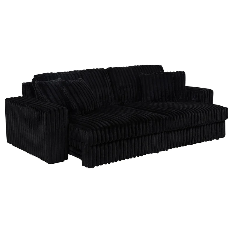 Coaster Furniture Jacana 600537P Corduroy Upholstered Dual Power Chaise Sofa - Black