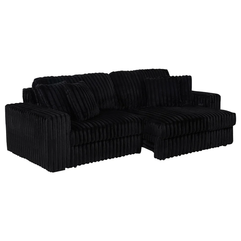 Coaster Furniture Jacana 600537P Corduroy Upholstered Dual Power Chaise Sofa - Black