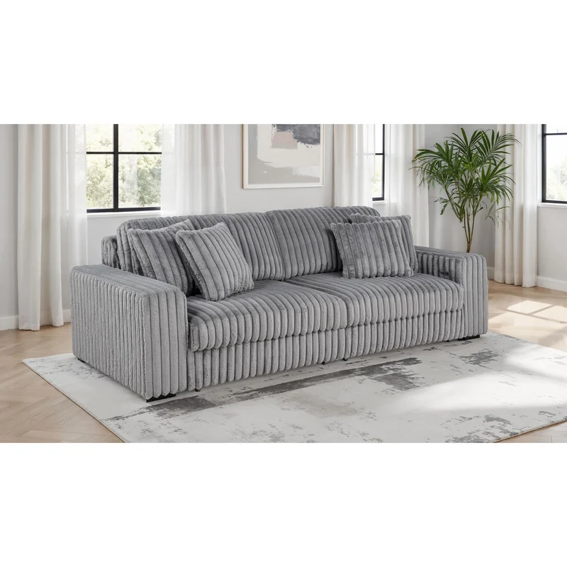 Coaster Furniture Jacana 600536P Corduroy Upholstered Dual Power Chaise Sofa - Grey
