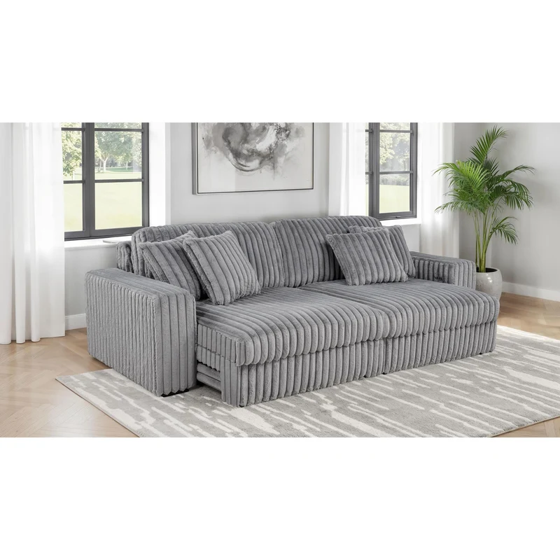 Coaster Furniture Jacana 600536P Corduroy Upholstered Dual Power Chaise Sofa - Grey