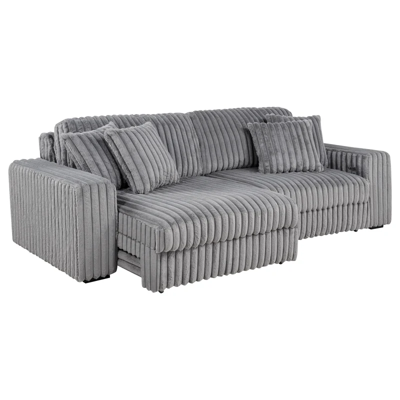 Coaster Furniture Jacana 600536P Corduroy Upholstered Dual Power Chaise Sofa - Grey