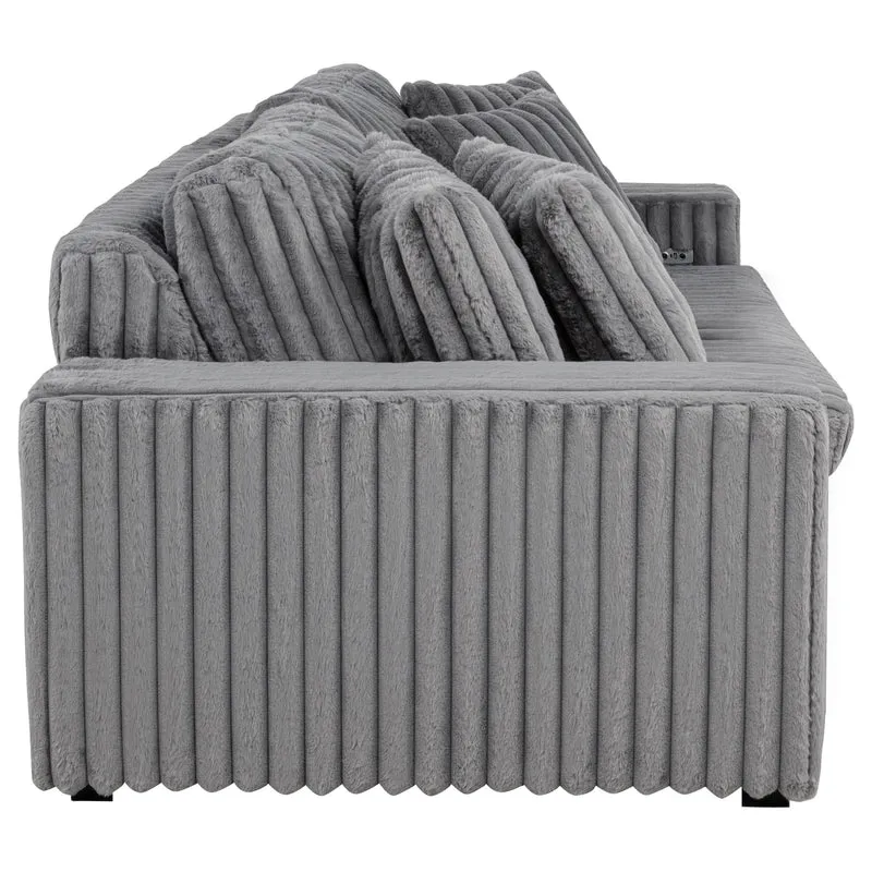 Coaster Furniture Jacana 600536P Corduroy Upholstered Dual Power Chaise Sofa - Grey