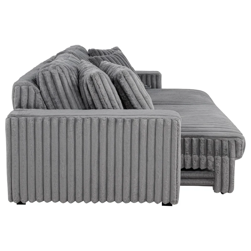 Coaster Furniture Jacana 600536P Corduroy Upholstered Dual Power Chaise Sofa - Grey