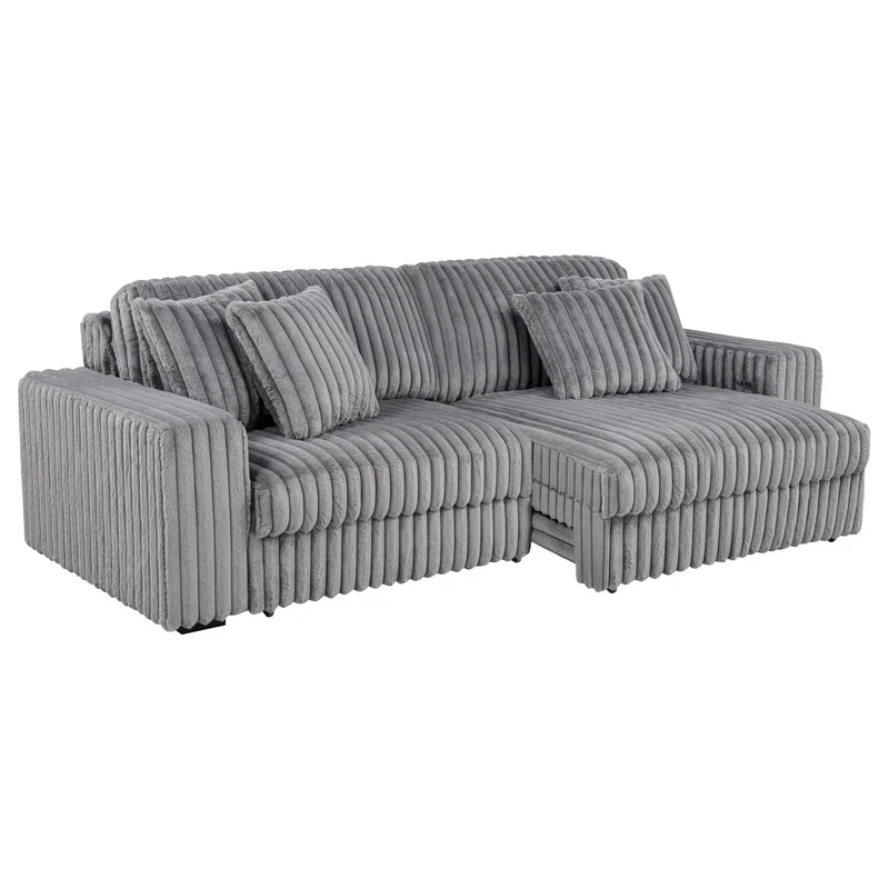 Coaster Furniture Jacana 600536P Corduroy Upholstered Dual Power Chaise Sofa - Grey