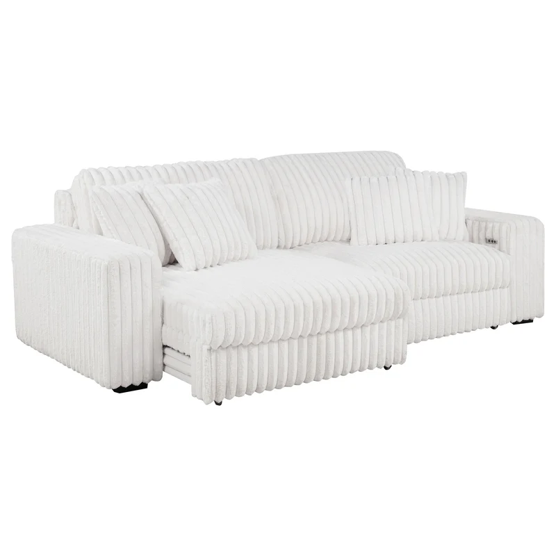 Coaster Furniture Jacana 600535P Corduroy Upholstered Dual Power Chaise Sofa - Ivory