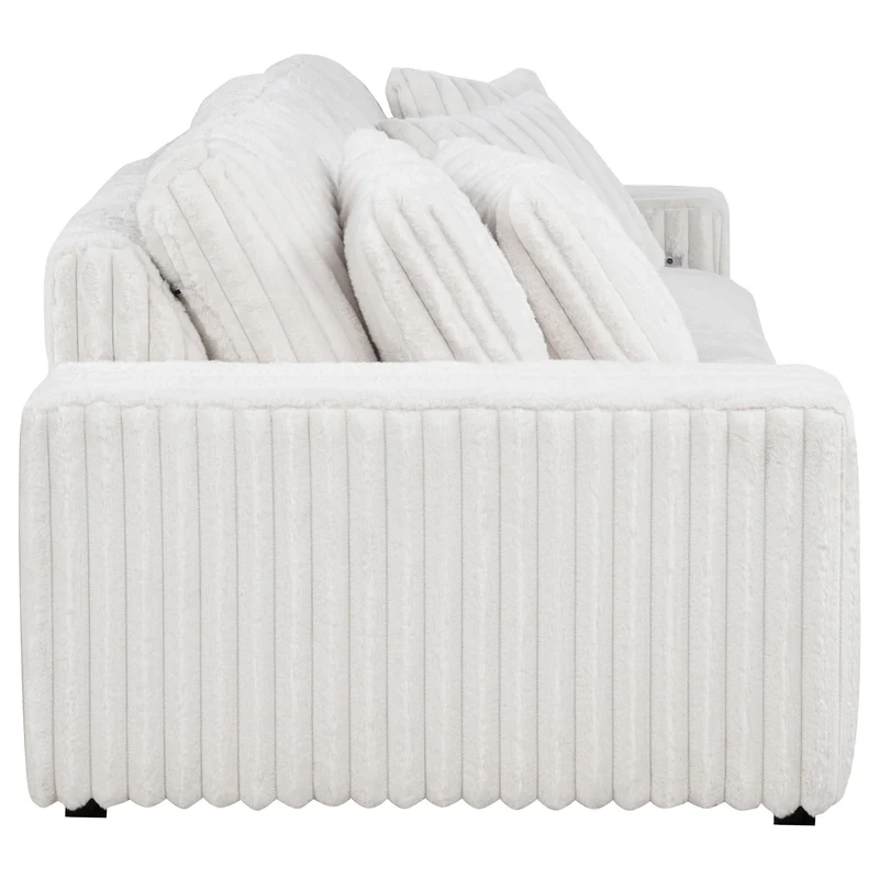 Coaster Furniture Jacana 600535P Corduroy Upholstered Dual Power Chaise Sofa - Ivory