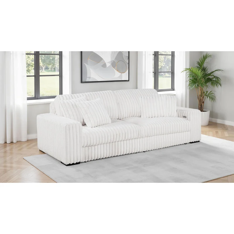 Coaster Furniture Jacana 600535P Corduroy Upholstered Dual Power Chaise Sofa - Ivory
