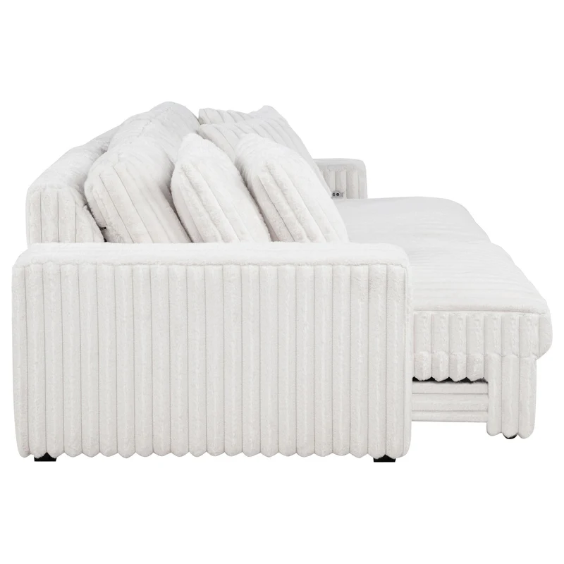 Coaster Furniture Jacana 600535P Corduroy Upholstered Dual Power Chaise Sofa - Ivory