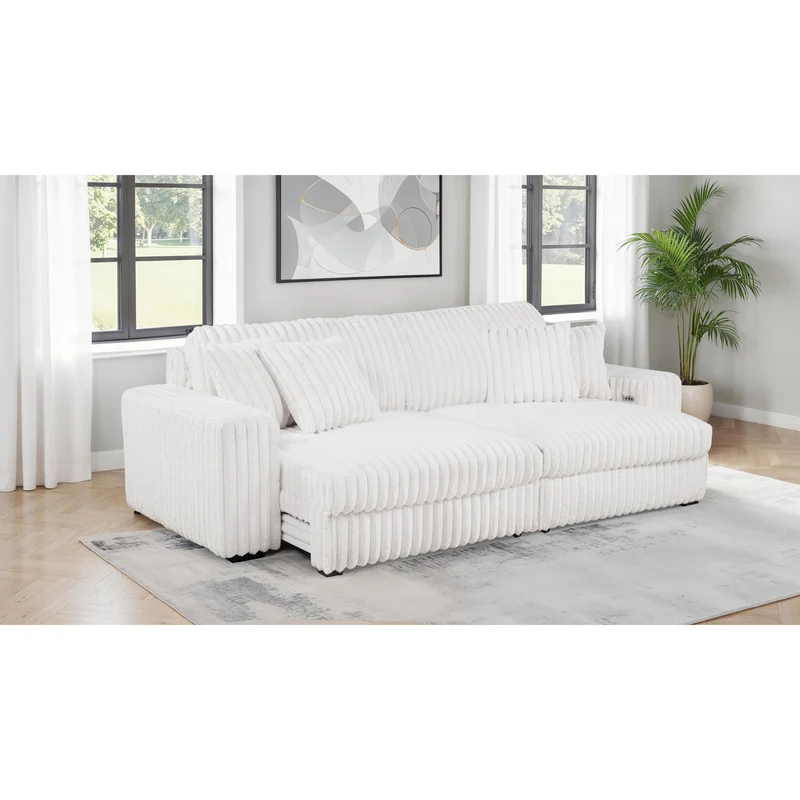 Coaster Furniture Jacana 600535P Corduroy Upholstered Dual Power Chaise Sofa - Ivory
