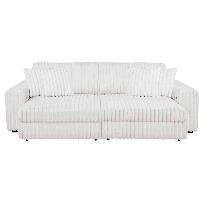 Coaster Furniture Jacana 600535P Corduroy Upholstered Dual Power Chaise Sofa - Ivory