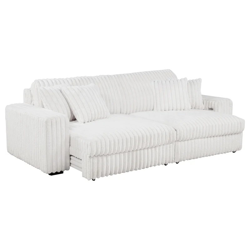 Coaster Furniture Jacana 600535P Corduroy Upholstered Dual Power Chaise Sofa - Ivory