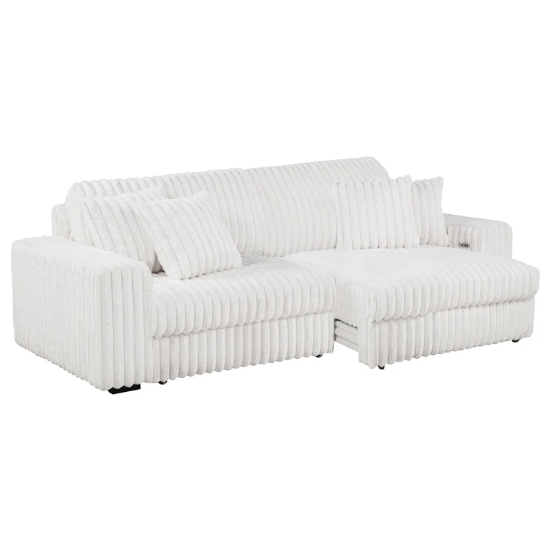 Coaster Furniture Jacana 600535P Corduroy Upholstered Dual Power Chaise Sofa - Ivory