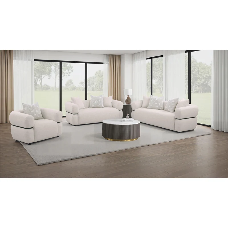 Coaster Furniture Jeanette 508961 84-inch Fabric Upholstered Round Arm Sofa - Beige