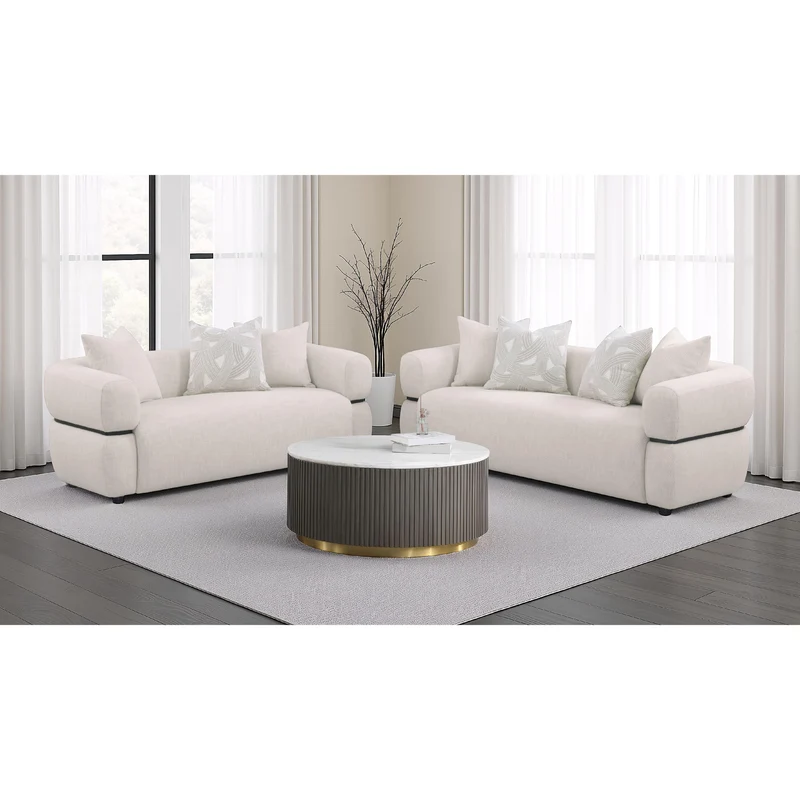 Coaster Furniture Jeanette 508961 84-inch Fabric Upholstered Round Arm Sofa - Beige