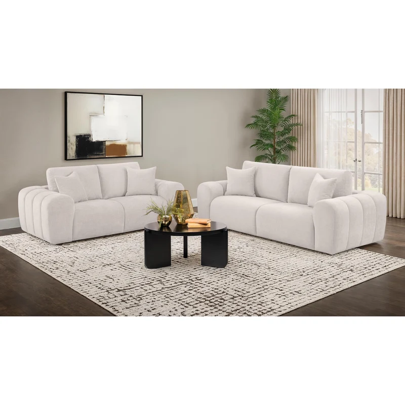 Coaster Furniture Burnett 504955 Chenille Upholstered Wide Arm Sofa - Ivory