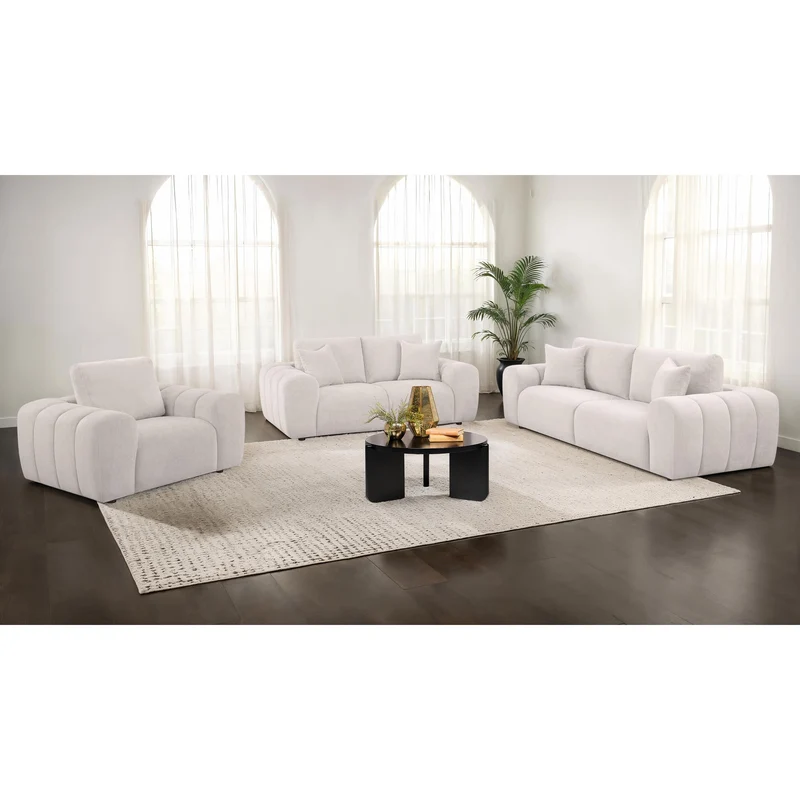 Coaster Furniture Burnett 504955 Chenille Upholstered Wide Arm Sofa - Ivory