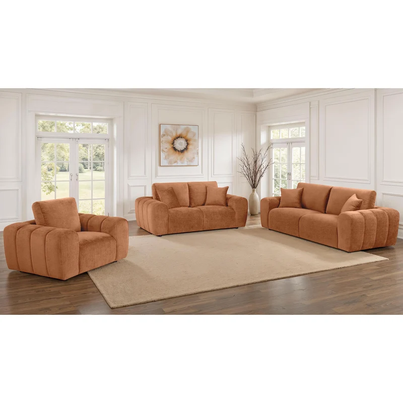 Coaster Furniture Burnett 504951 Chenille Upholstered Wide Arm Sofa - Burnt Orange