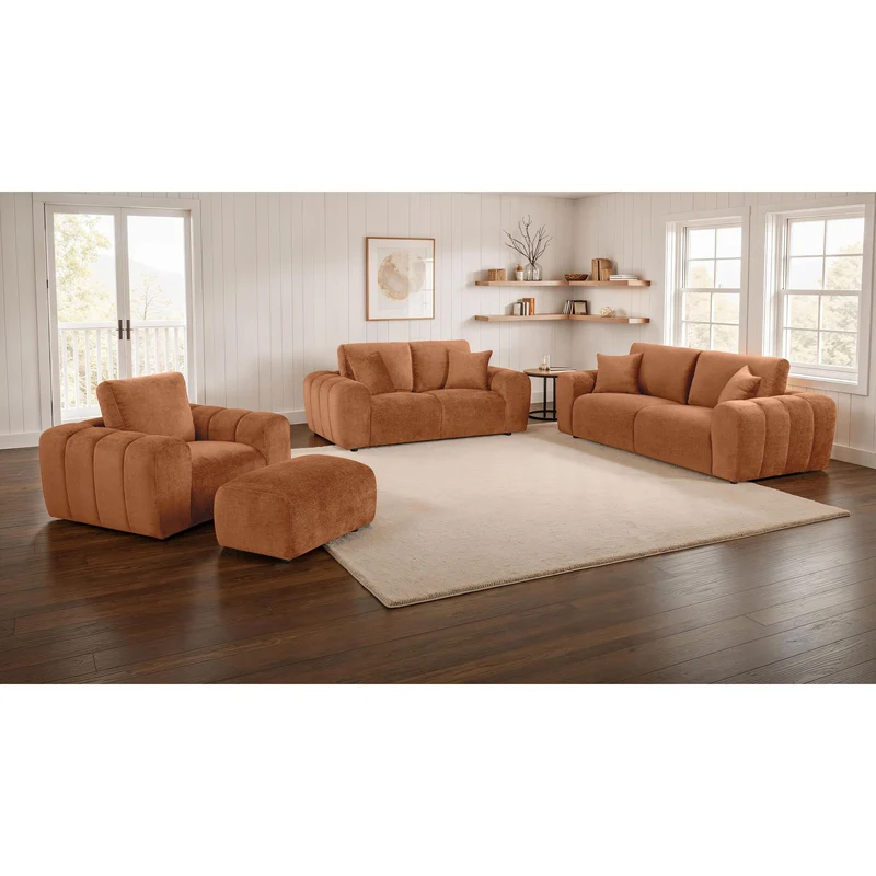 Coaster Furniture Burnett 504951 Chenille Upholstered Wide Arm Sofa - Burnt Orange