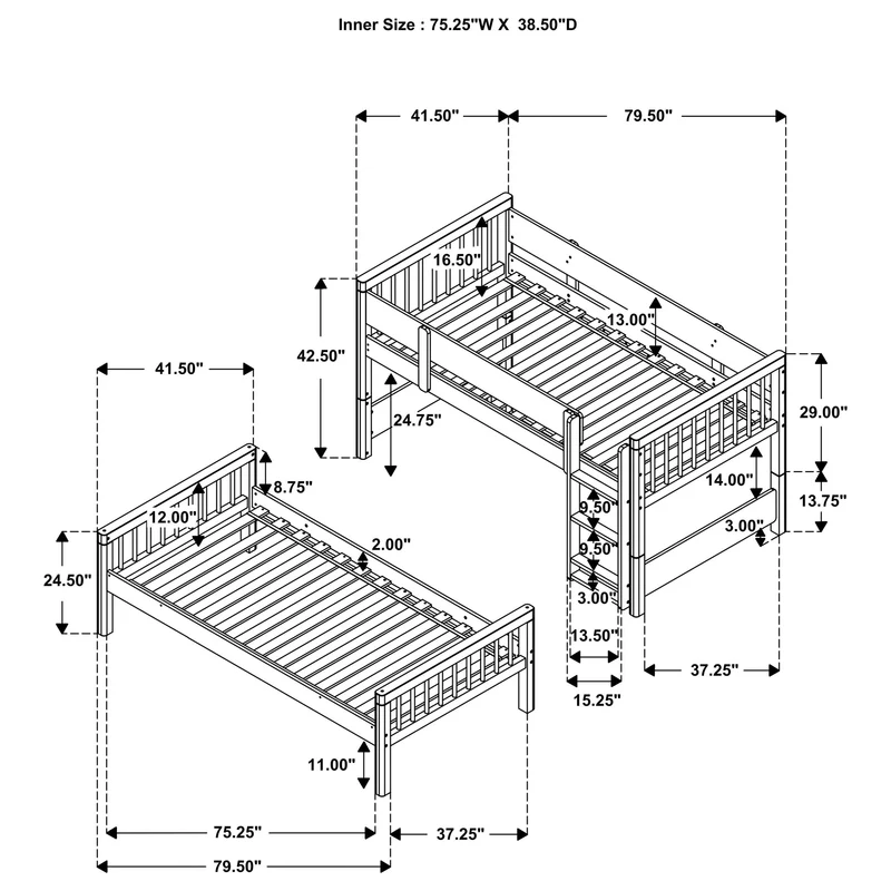 Coaster Furniture Dakota 461171 Wood Twin Over Twin Bunk Bed - Natural
