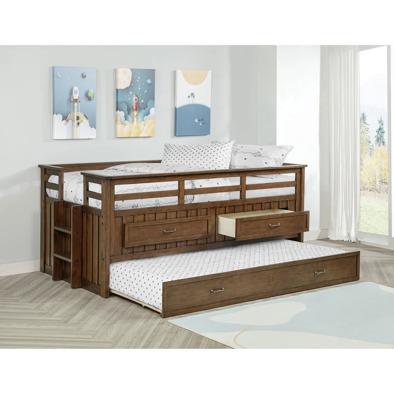 Coaster Furniture Carlsbad 400716T Wood Twin Captains Bed With Trundle - Medium Brown