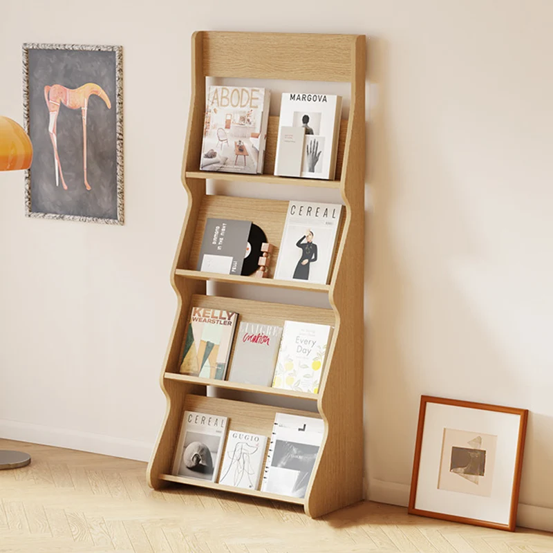 Modern Minimalist Rectangular Arc E1 Eco-Friendly Particle Board Aluminum Alloy Floor-Standing Bookshelf 4-Tier For Study