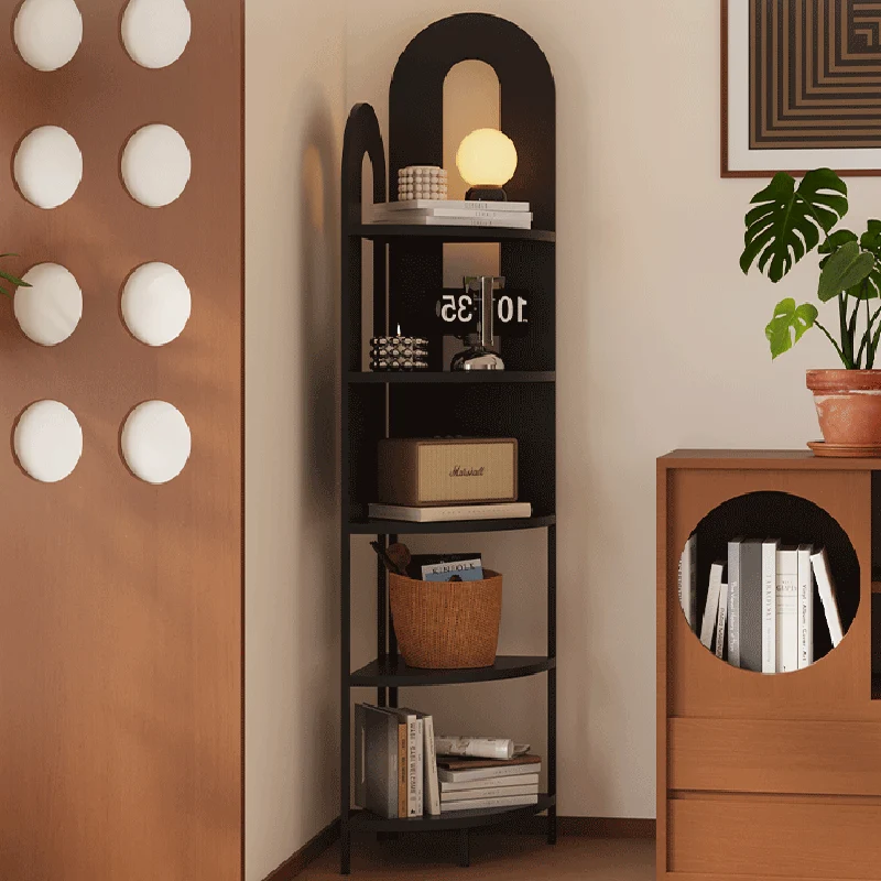 Traditional French Arched Fan-Shaped Iron Floor-Standing Corner Storage Shelf 5-Tier For Living Room