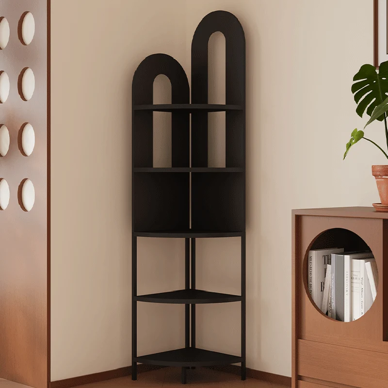 Traditional French Arched Fan-Shaped Iron Floor-Standing Corner Storage Shelf 5-Tier For Living Room