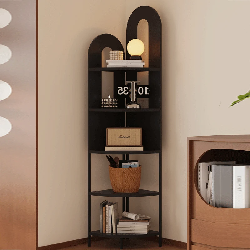 Traditional French Arched Fan-Shaped Iron Floor-Standing Corner Storage Shelf 5-Tier For Living Room