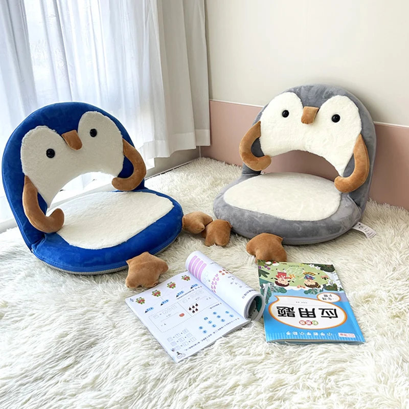 Contemporary Creative Iron Frame Plush Duck Penguin-Shaped Kids Accent Chair - Foldable Back Chair For Bedroom