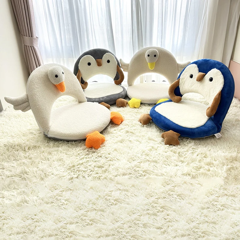 Contemporary Creative Iron Frame Plush Duck Penguin-Shaped Kids Accent Chair - Foldable Back Chair For Bedroom
