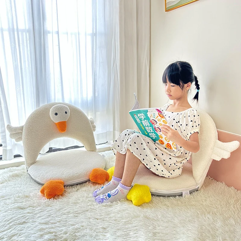 Contemporary Creative Iron Frame Plush Duck Penguin-Shaped Kids Accent Chair - Foldable Back Chair For Bedroom