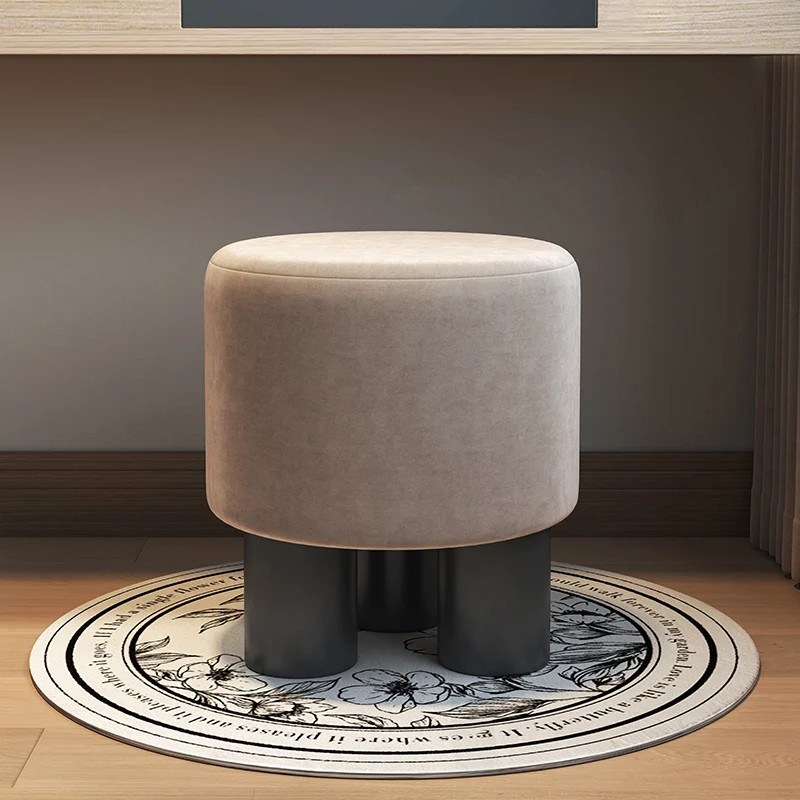 Modern Minimalist PP PU Leather Velvet Sherpa Fabric Soft-Edge Three-Leg Vanity Stool For Bedroom
