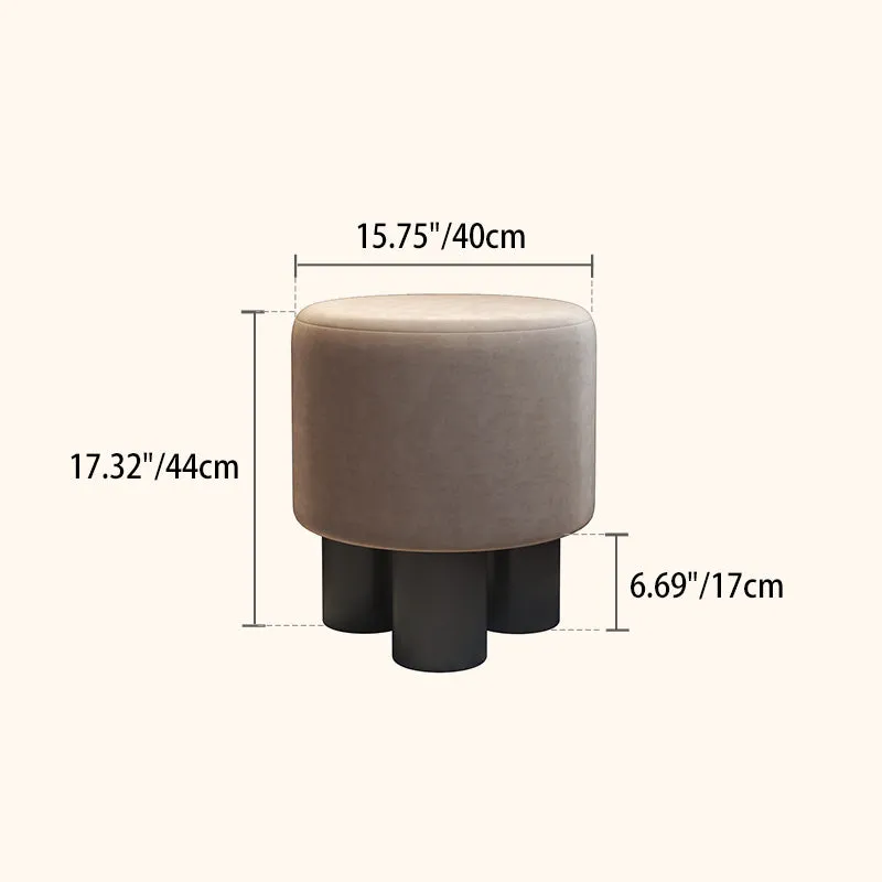 Modern Minimalist PP PU Leather Velvet Sherpa Fabric Soft-Edge Three-Leg Vanity Stool For Bedroom